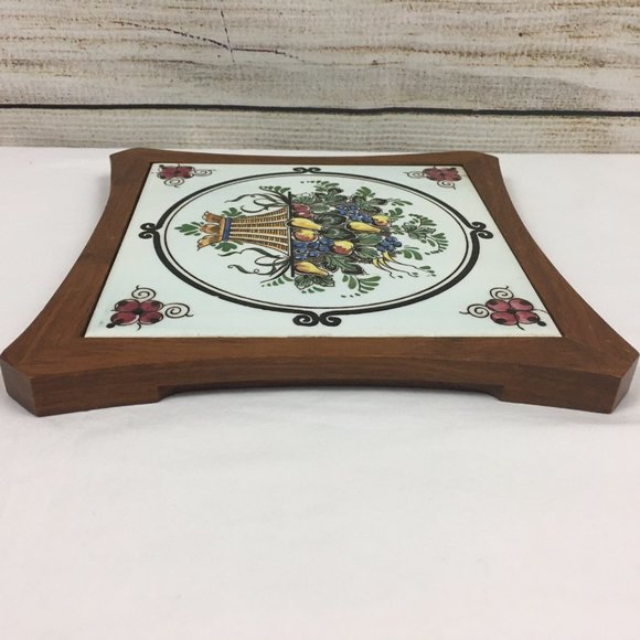 VTG Fruit Basket Tile Wood Trivet Decor - Picture 4 of 10